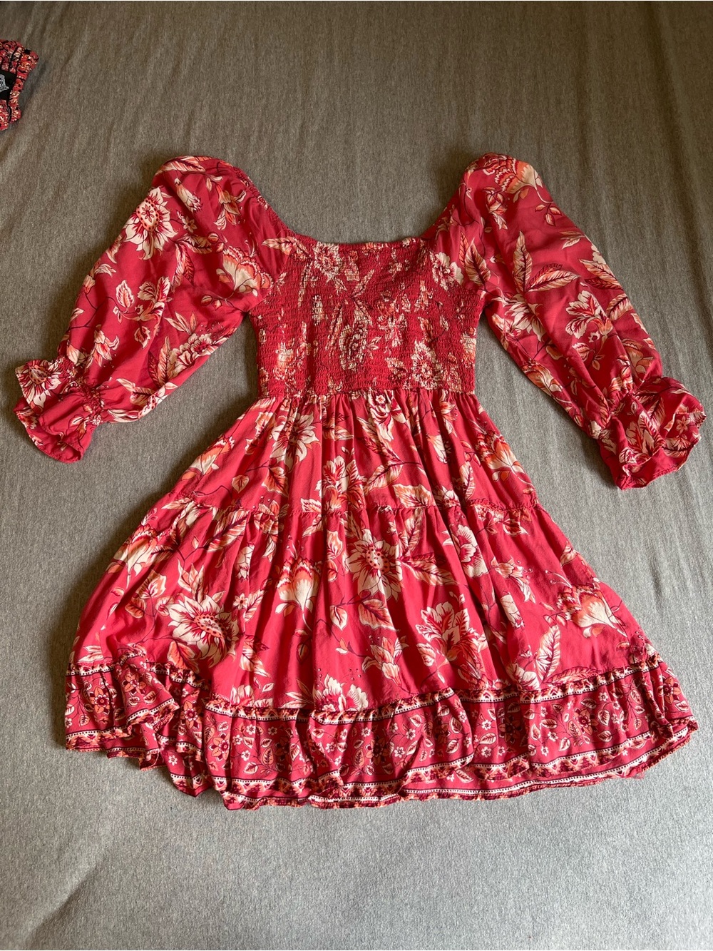 Angie Coral Red Floral Tie-Front Sundress - Picture 2 of 8